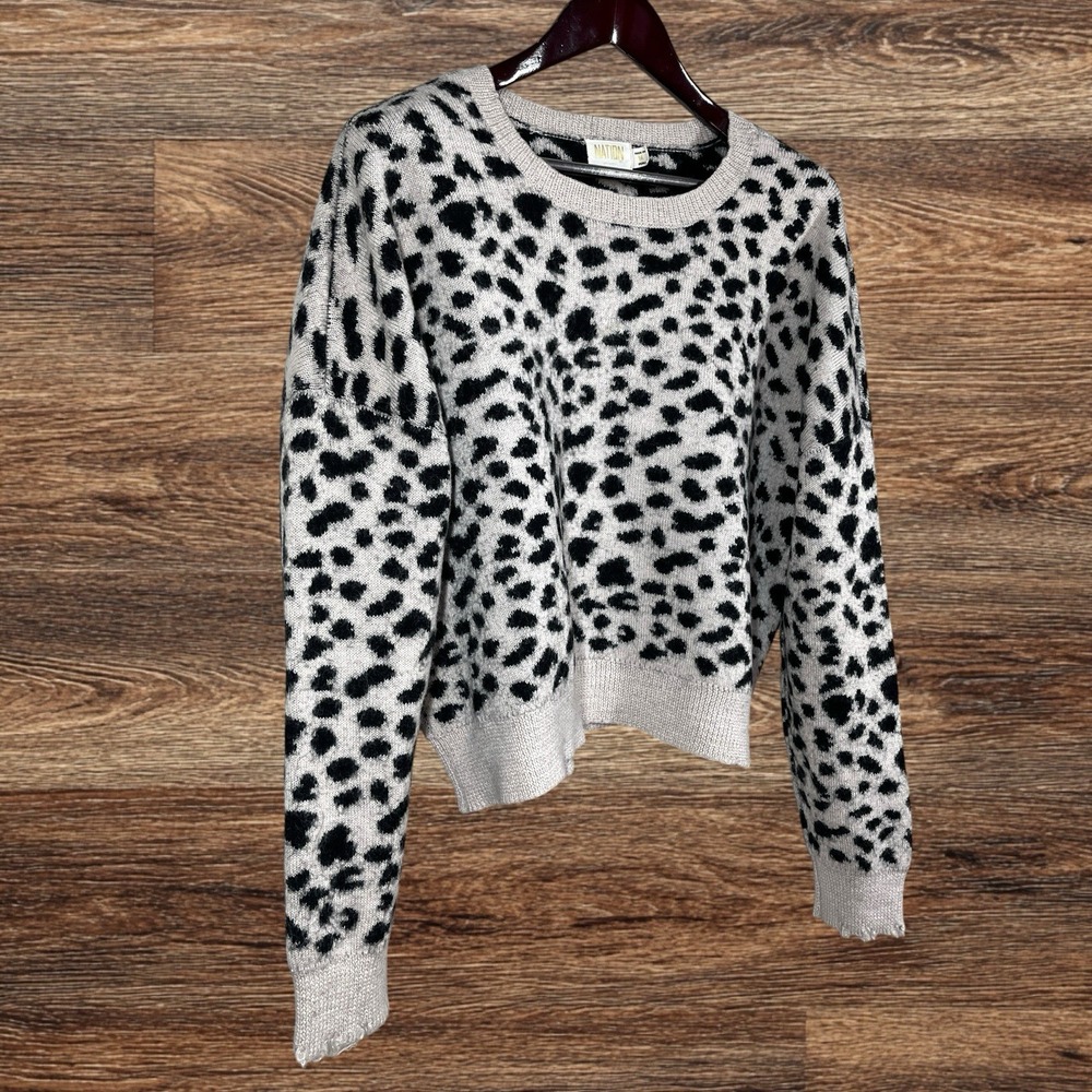 Nation LTD Trixie Baby Alpaca Cotton Cheetah Print Jacquard Knit Sweater Size M - Picture 5 of 9